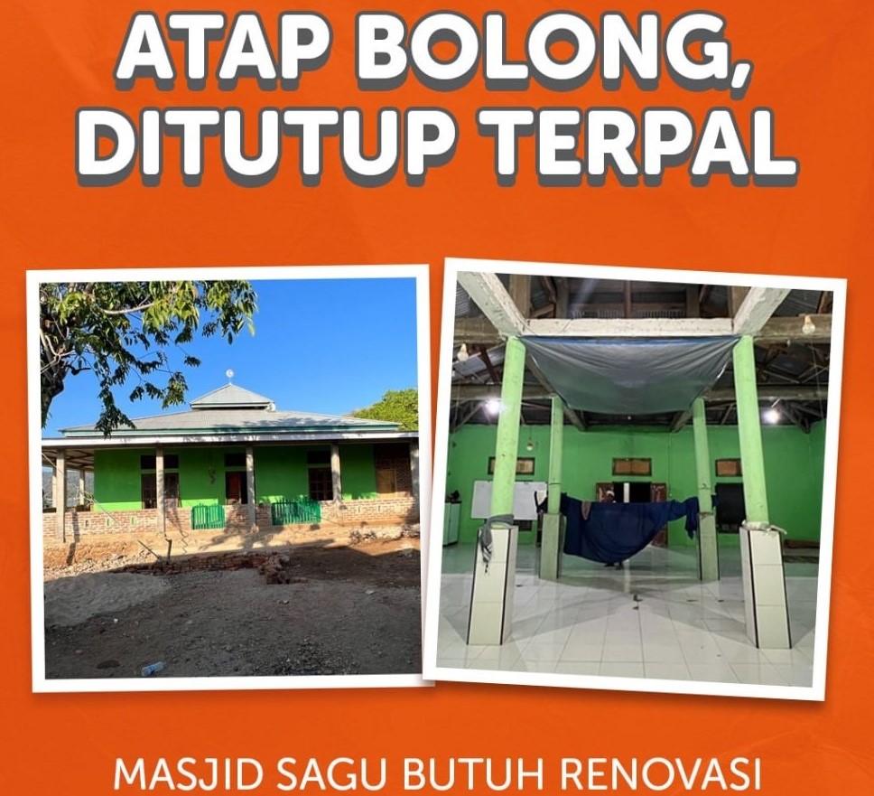 Atap Bolong Ditutup Terpal. Masjid Sagu Butuh Renovasi