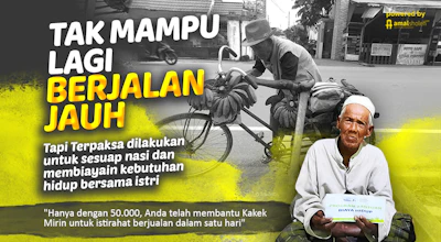 Meski Sudah Membungkuk Kakek Dorong Sepeda 3 KM Berjualan Pisang
