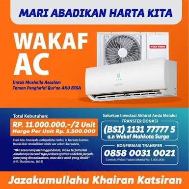 WAKAF AC MUSHOLLA ASSALAM TAMAN PENGHAFAL QURAN AKU BISA