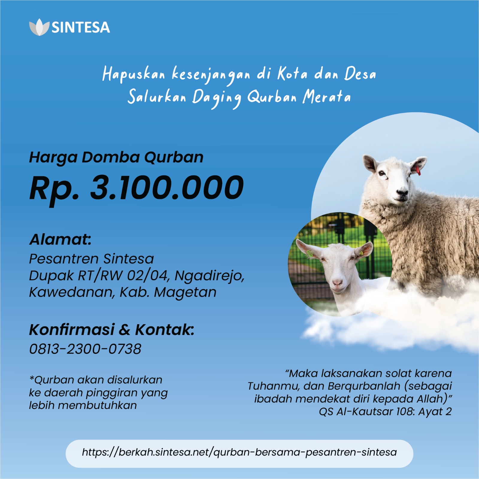 Qurban bersama Santri Pondok dan Guru Al- Qur'an Pesantren Sintesa